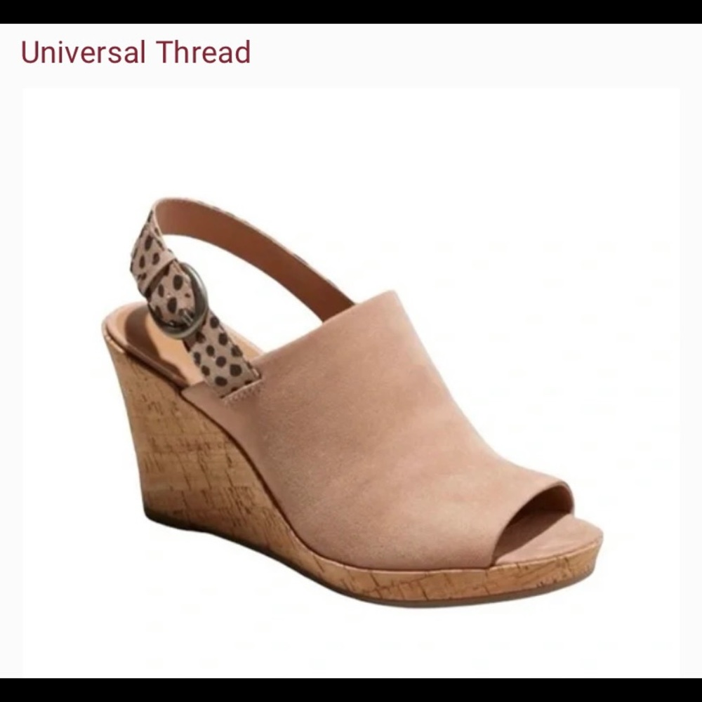 Universal Thread Sasha Micro Suede PeepToe Wedges Leopard Print Pink Women’s 9.5